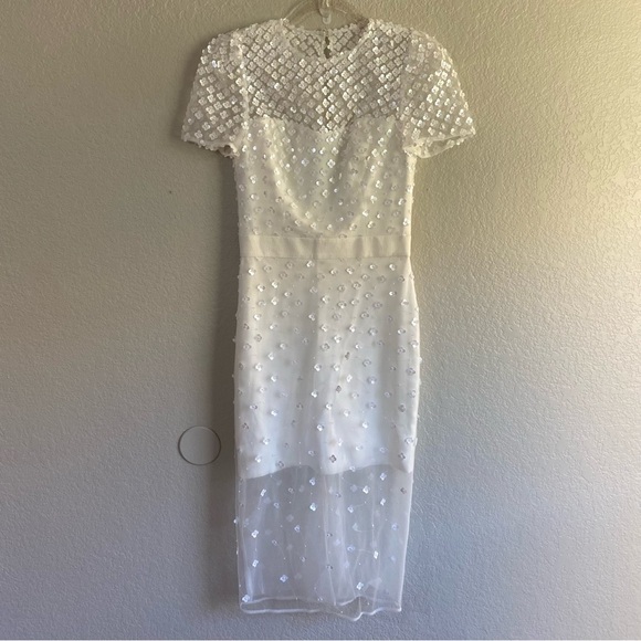 Dress the Population White Sequin Flowers Dress with Sleeves